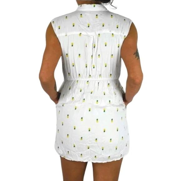 Japna Cotton Pineapple Polka Dot Button-down Mini Dress SizeXSmall Pockets White - Picture 6 of 6